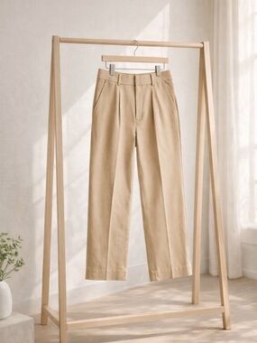 Everlane Wide Leg Trouser Pants High Rise Cropped Tan Size 8